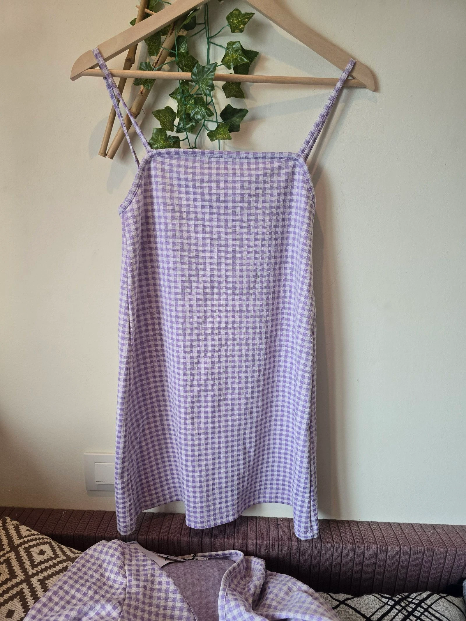 Conjunto de vestido e jaqueta de xadrez vichy lilás e branco de Stradivarius - Novo! – photo 6